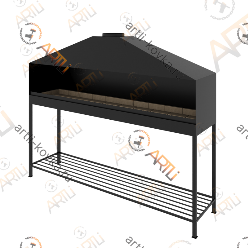 Профессиональный мангал с шамотным кирпичом 250 x 60 см
