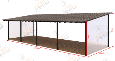 Веранда с крышей из металлочерепицы 10x4 м
