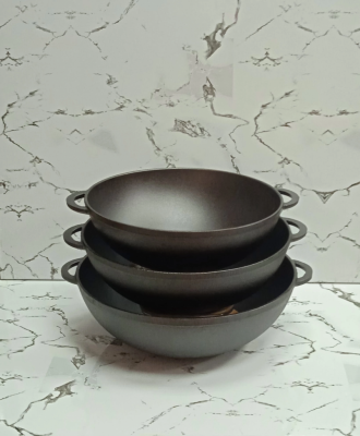 Сковородка Wok чугунная с двумя ручками без крышки 3/4/5л
