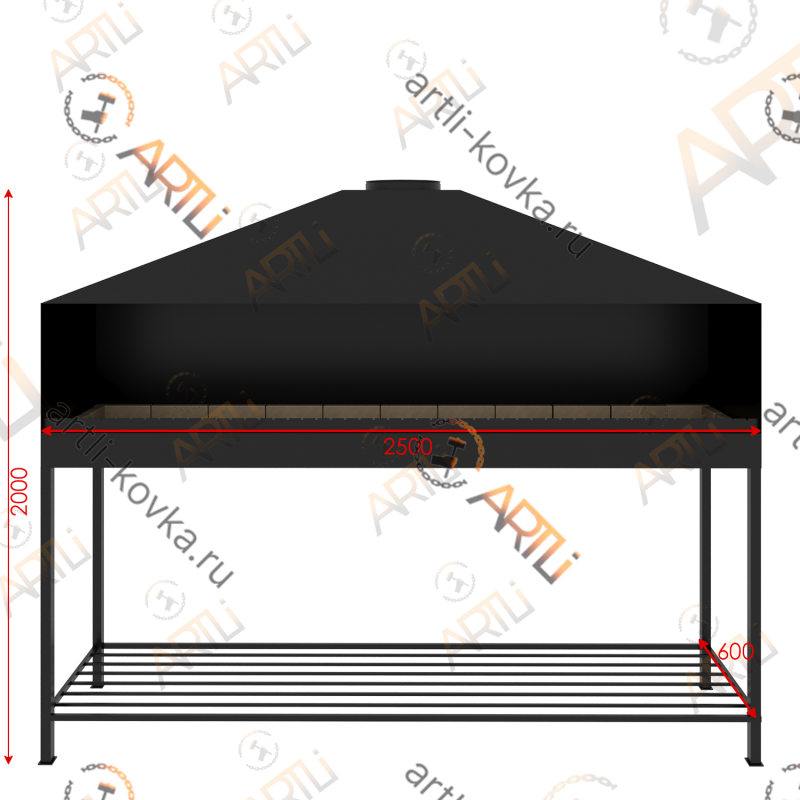 Профессиональный мангал с шамотным кирпичом 250 x 60 см